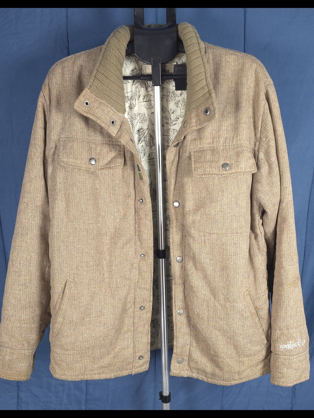 Vintage Planet Earth Hemp Cotton Blend Utility Field Jacket Mens Medium Tan